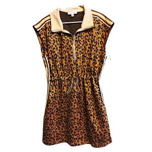 SHE + SKY Womens L Beige/Black Leopard Print Sleeveless Zip Collared Dress